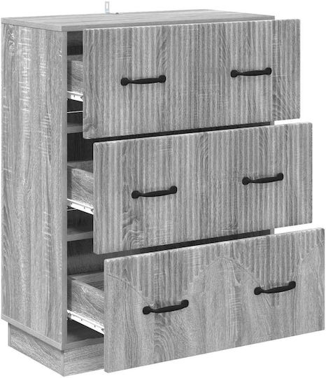 Wooden Bedroom Chest of Drawers with 3 Drawers Gray Sonoma 66x34.5x87cm