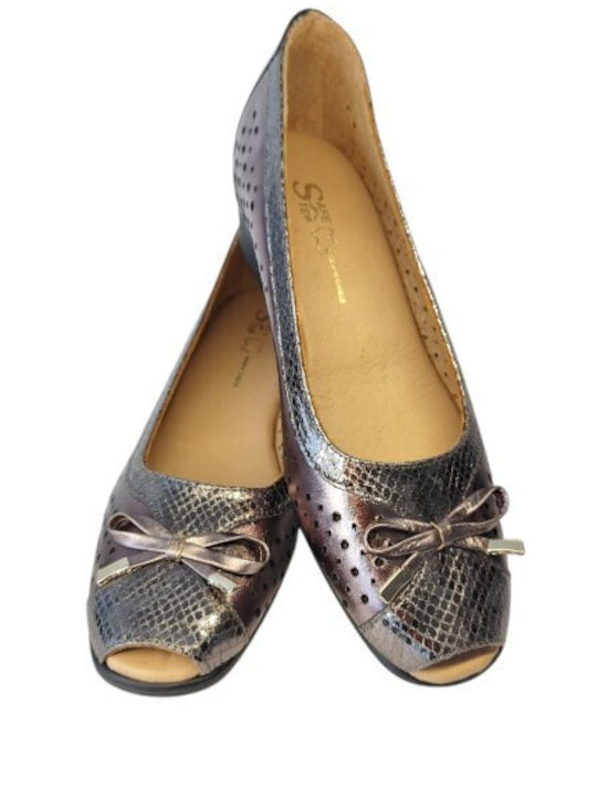 Pantofi Cu Toc Peep Toe Din Piele Cu Toc Jos Multicolori