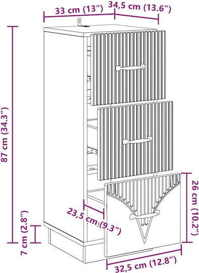 Comodă de Depozitare din Lemn cu 3 Sertare L33xL34.5xÎ87cm