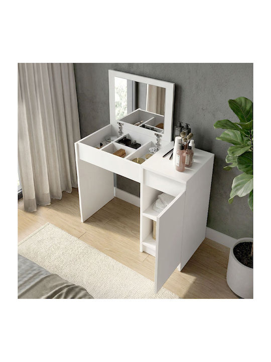 Bodenstehende Schminktisch Schlafzimmer Huma Holz Weiß mit Spiegel 90x45x118.2cm