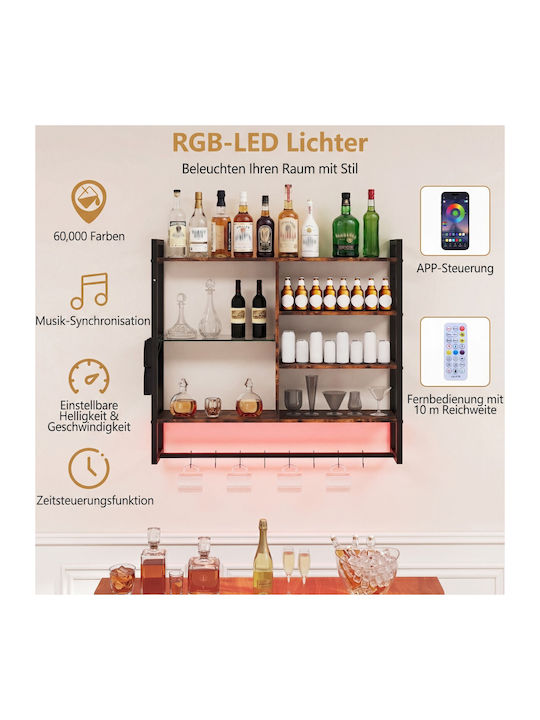 Ράφι Τοίχου με LED Καφέ 107x24x96εκ.