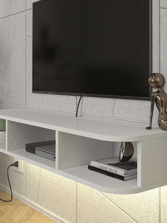 TV Stand Bask Made of Metal & Wood with LED Lighting White L120xD29.6xH19.2cm
