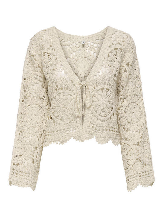 Kurze Gestrickte Damen Strickjacke in Beiger Farbe