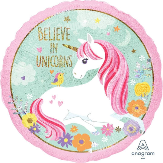 Round Unicorn Foil Holographic Balloon 45cm