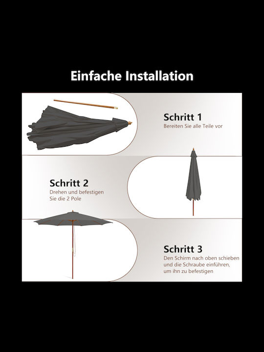 Professioneller Rundschreiben Garten- und Terrassen-Sonnenschirm Holz Grau F3xY3m