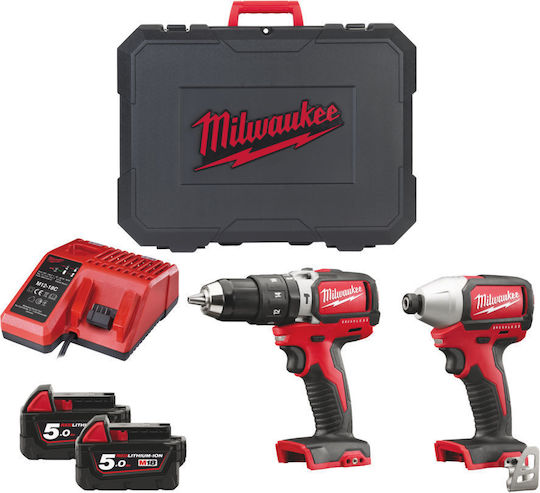 Milwaukee M18 BLPP2B-502C Set Impact Drill Driver & Impact Screwdriver Brushless 18V with 2 Batteries 5Ah and Case
