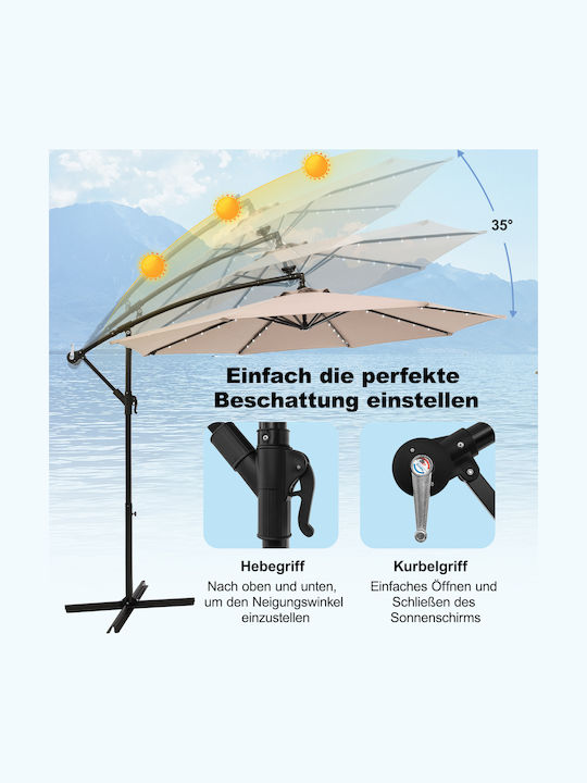 Umbrelă Profesională de Pardoseală Rotundă Metalică Bej cu Bază de Susținere și Iluminare LED Φ3m NP11556BE