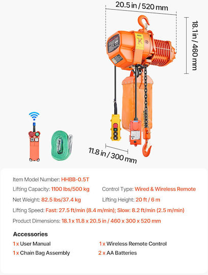 Vevor Chain Hoist for Load Weight up to 500kg