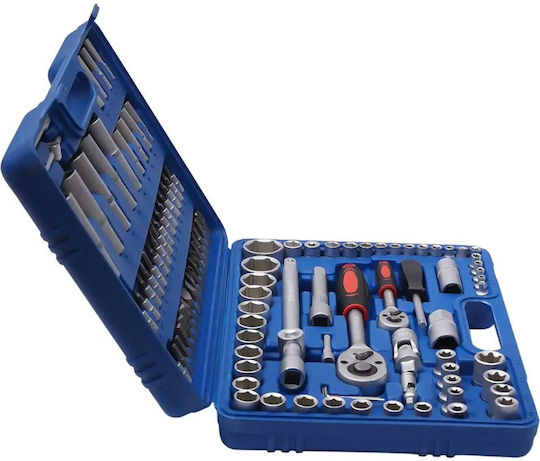 Professionelles Ratschen- und Steckschlüssel-Set 1 2″-1 4″ 108 Stück Silber