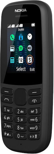 Nokia 105 (2019) Single SIM Κινητό με Κουμπιά (Αγγλικό Μενού) Black