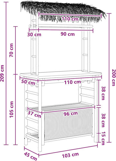 Τραπέζι Μπαρ από Μπαμπού 110x50x209εκ.