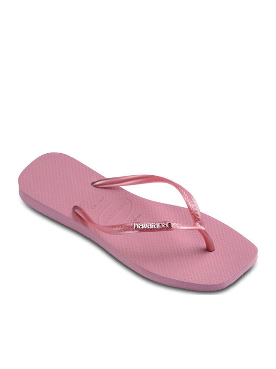 Square Logo Metallic Flip Flops In Pink Color