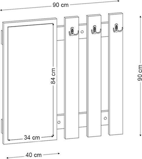 Megapap Κρεμάστρα Τοίχου Folin Ξύλινη Λευκή 90x4cm