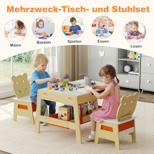 Kids Table Set with Chairs for Painting in Wooden Beige Costway