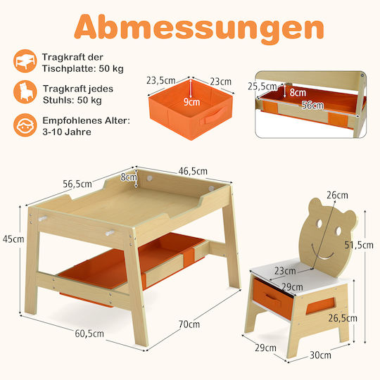 Kids Table Set with Chairs for Painting in Wooden Beige Costway