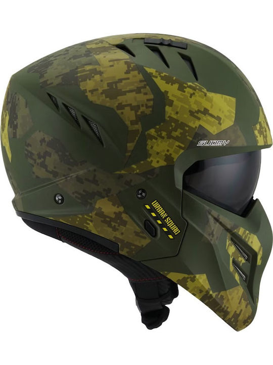 Suomy Armor Urban Squad Camo Green Motorcycle Helmet Modular ECE 22.06 1200gr with Sun Visor