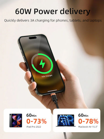 Cabletime USB 2.0 Cable USB-C male - USB-C 60W Μαύρο 1m