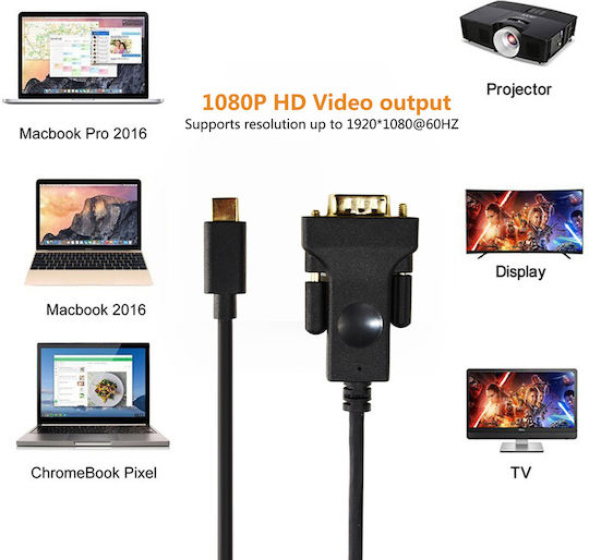 Cabletime USB 2.0 Video Cable USB-C Male - VGA Black 1.8m CT-U31-CMVGA