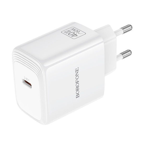 Borofone Wireless Charger GaN With USB-C Port 40W Power Delivery Quick Charge 3.0 White (BN33 Fuente)