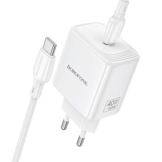 Borofone GaN Charger with USB-C Port and USB-C - USB-C Cable 40W Power Delivery Quick Charge 3.0 White (BN33 Fuente)