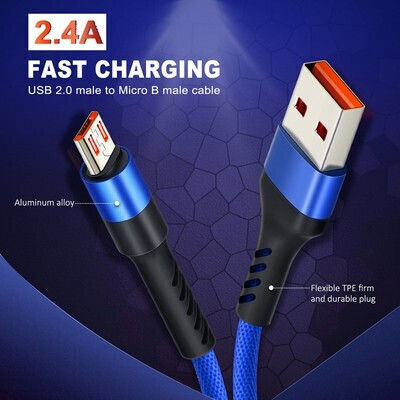 Cabletime Geflochtenes USB 2.0 zu Micro-USB-Kabel Blau 1m CT-C165-P05-BL1 1 Stück