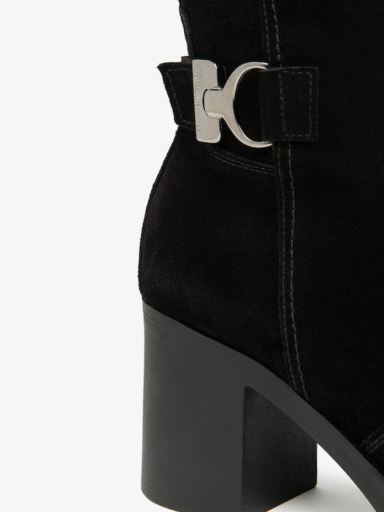 Damenstiefel aus Leder mit Gummi Schwarz
