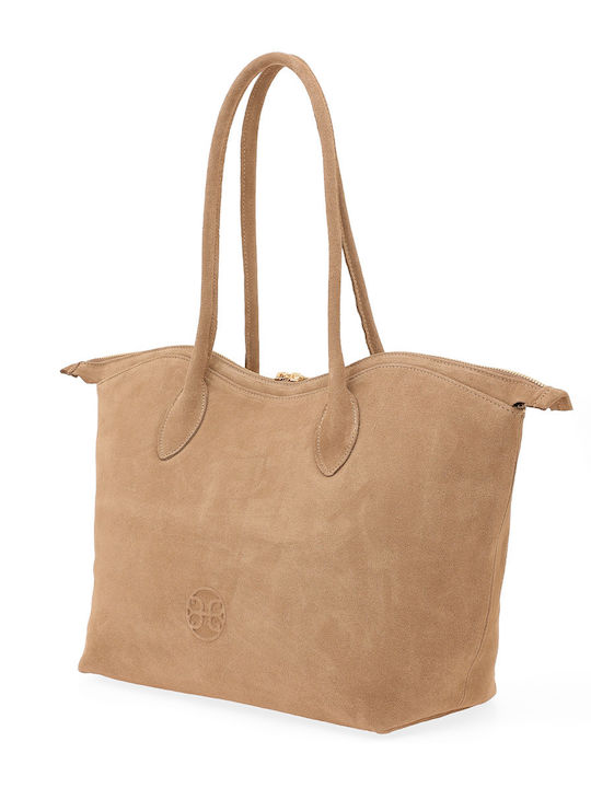Beige Leather Women's Shoulder Bag