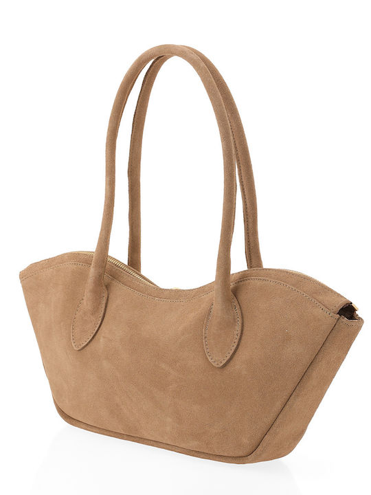 Beige Leather Women's Shoulder Bag