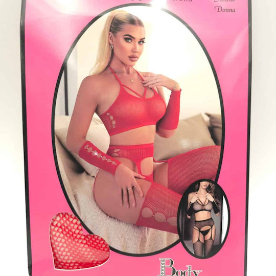 Sexy Mesh Lingerie Garters Red
