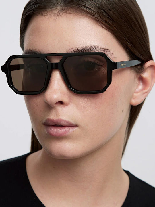 Meller Chike Unisex Sonnenbrillen mit Schwarz Horn umrandet Rahmen und Schwarz Polarisiert Gläser