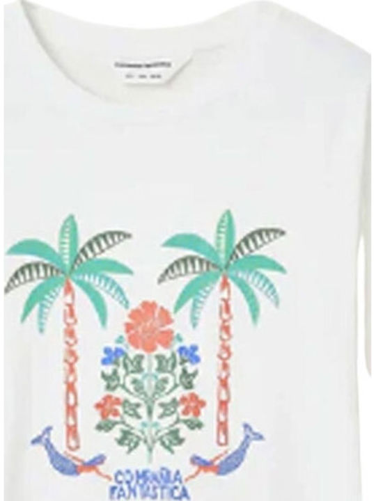 Women's Cotton Short Sleeve Floral Blouse White