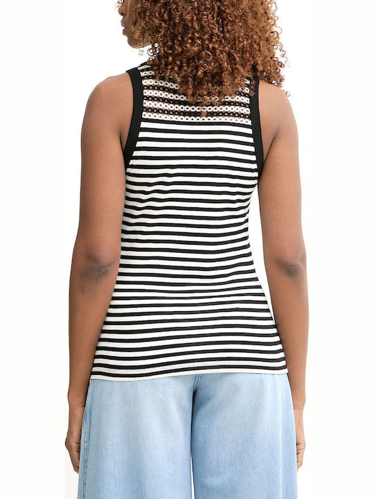 Women's Sleeveless Striped Black Blouse