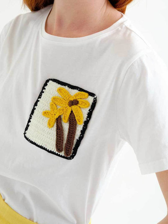 Γυναικείο T-shirt Floral Εκρού