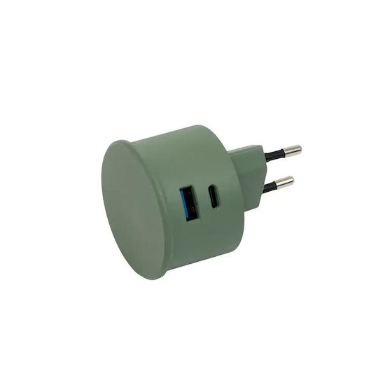 Pedestal Incarcator Fără Cablu cu Port USB-A și Port USB-C 20W Quick Charge 3.0 Verde