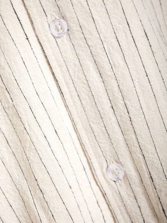 Short Sleeve Linen Shirt Striped White