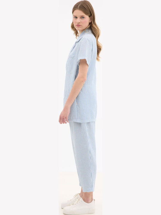 Short Sleeve Striped Blue Shirt