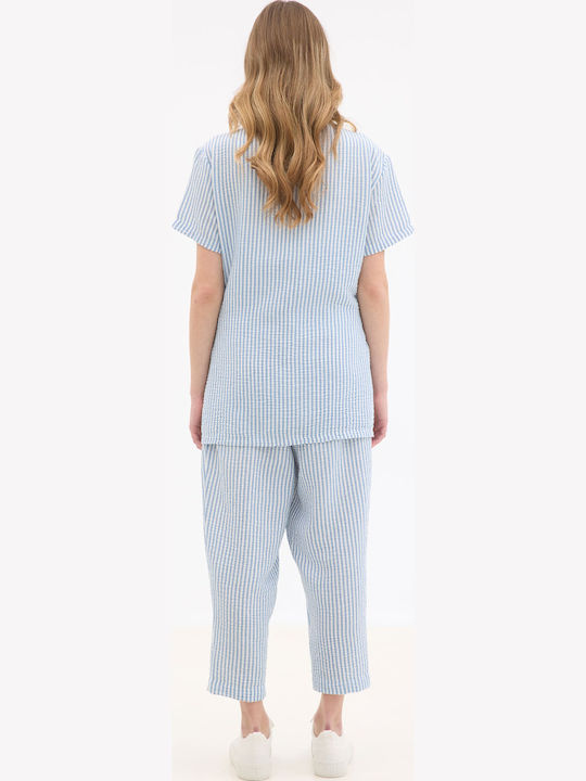 Short Sleeve Striped Blue Shirt