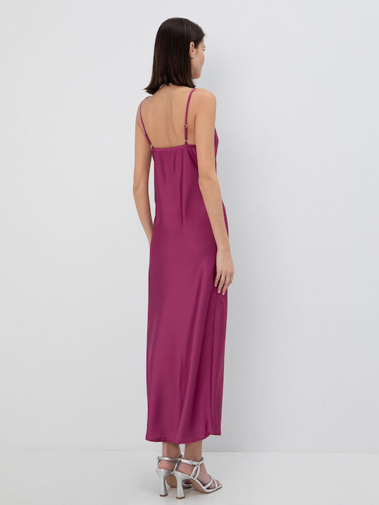 Summer Maxi Evening Slip Dress Satin Drape Purple