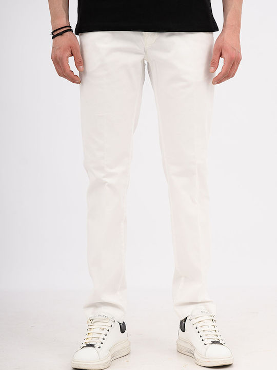 Ανδρικό Παντελόνι Chino Ελαστικό Slim Fit White