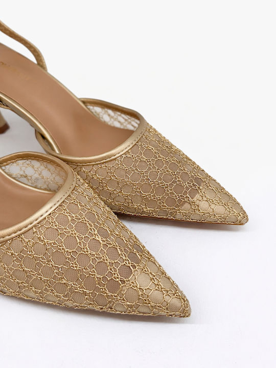 Spitze Zehen Pumps mit Riemen Goldene