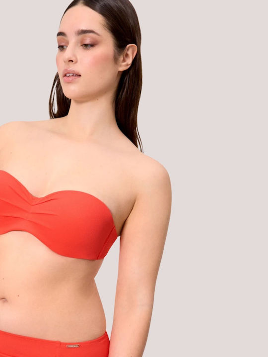 Strapless Bikini Top C Cup με Ενίσχυση Vivid Coral