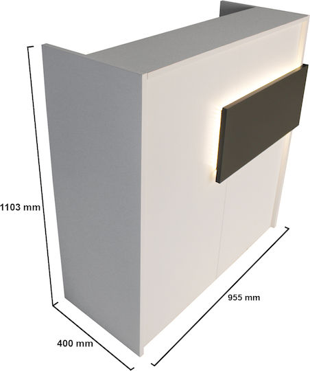 Aloha Birou Recepție Realizat Din PAL Melaminat Alb-Antracit Iluminare Led – Stil Contemporan Spații Profesionale 95.5 X 40 X 110.3 Cm Uuorg71