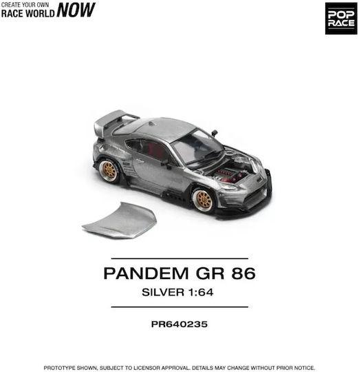 Model Mașină Toyota Supra Pandem Gr86 Argintiu 1:64 Pop Race Pr640235