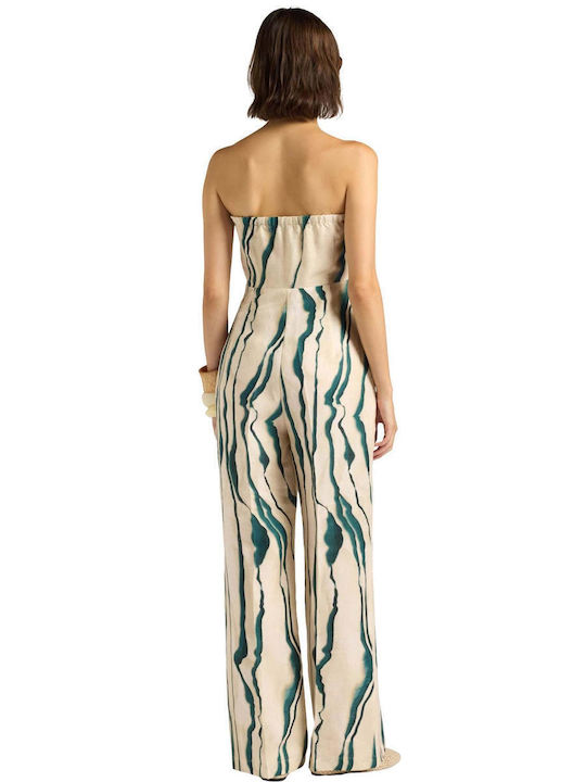 Damen Leinen Trägerlose Jumpsuit Mehrfarbige