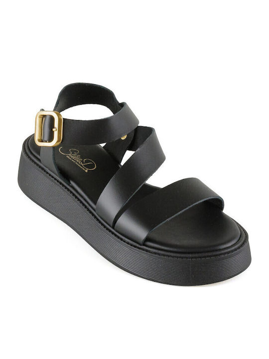 Leather Women's Flat Sandals Flatforms Black