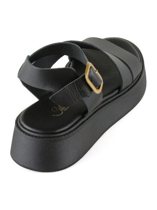 Leather Women's Flat Sandals Flatforms Black