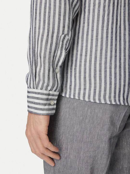 Long Sleeve Linen Shirt in Regular Fit Striped Gray