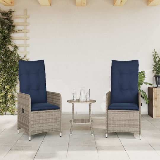 Outdoor Chair Rattan Gray with Cushion 2pcs 36x56x89cm