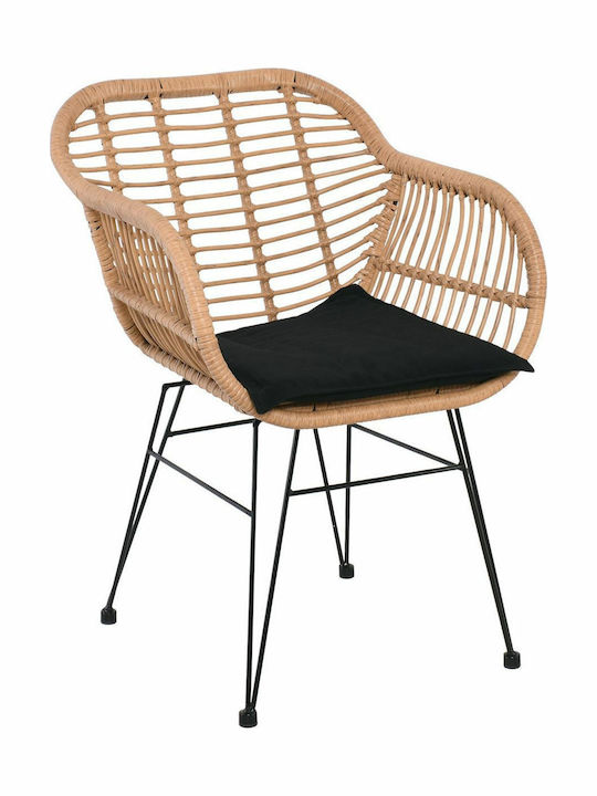 Outdoor-Sessel Rattan Salsa Black/Natural mit Kissen 57x61x82εκ.