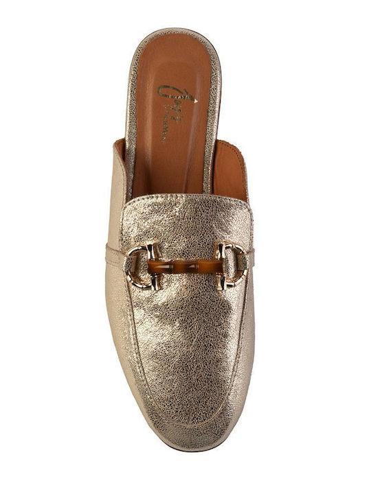 Flat Δερμάτινα Mules σε Χρυσό Χρώμα
